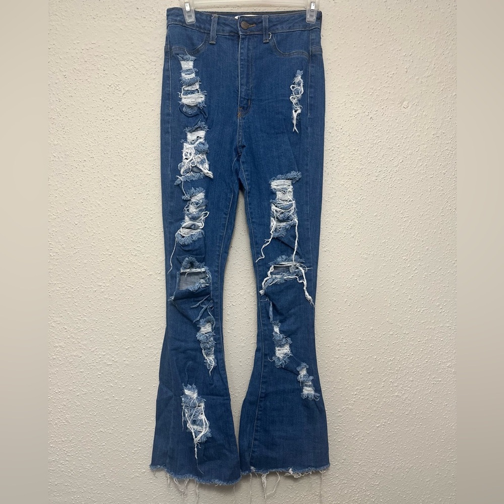 Aphrodite Blue Flare Distressed Jeans